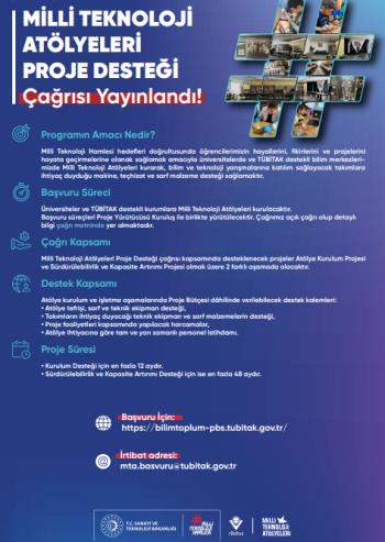 MİLLİ TEKNOLOJİ ATÖLYELERİ PROJE DESTEĞİ ÇAĞRISI YAYINLANDI!